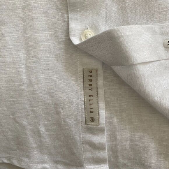 Perry Ellis Blouse Women's M White Linen Blend Button-Down Oversized Minimalist - Picture 4 of 8